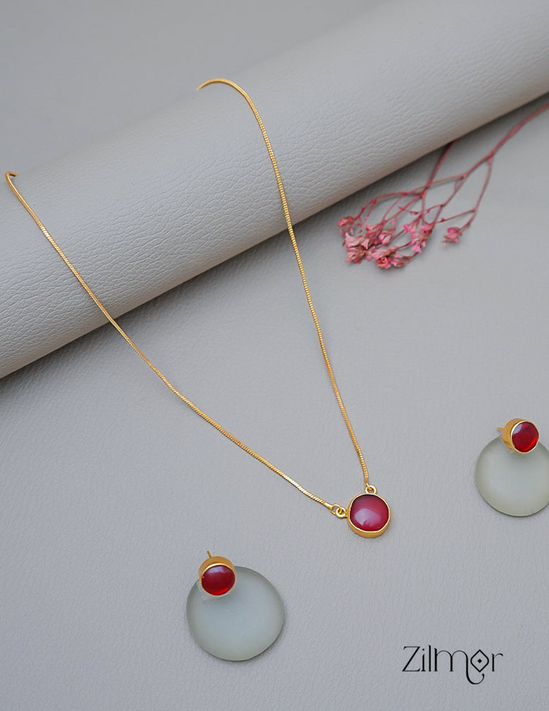 CL1011589- Stone Pendant Simple Necklace Earring Set(color option) 6-Zilmor