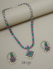 CL1011655- Oxidised Silver Necklace with Earrings set 1-Zilmor