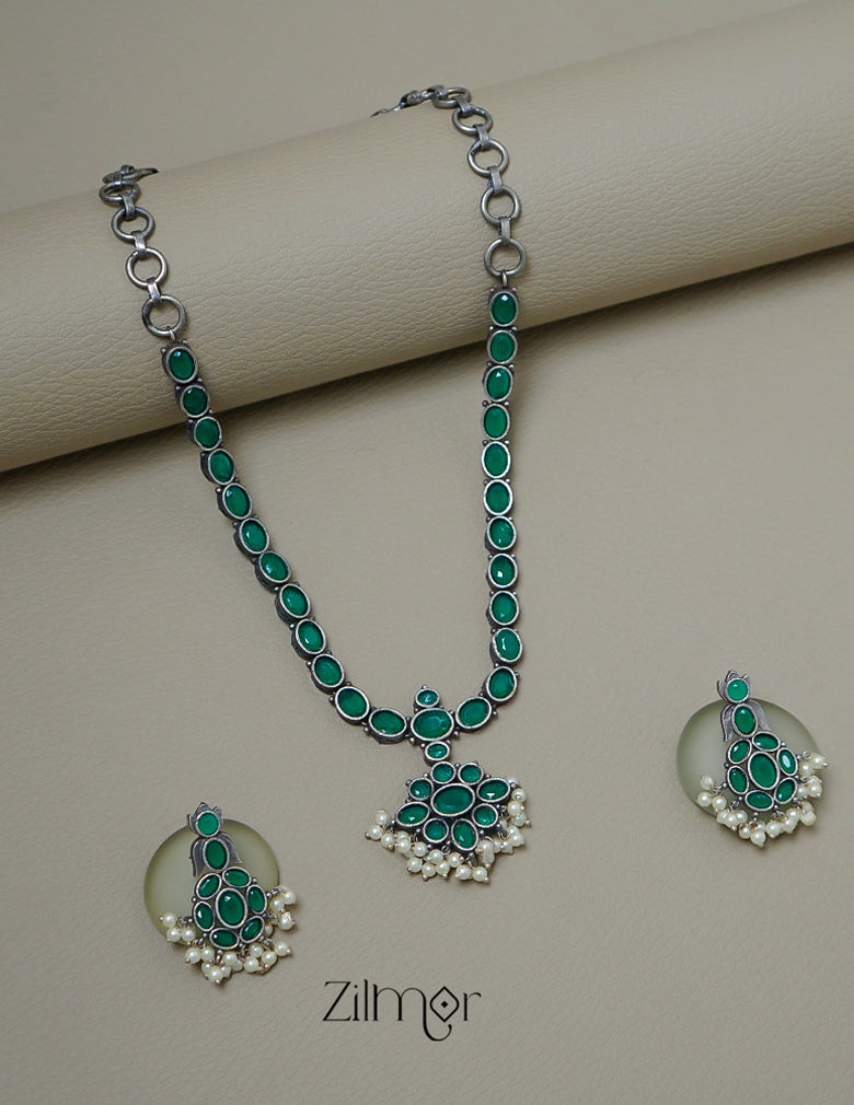 CL1011655- Oxidised Silver Necklace with Earrings set 2-Zilmor