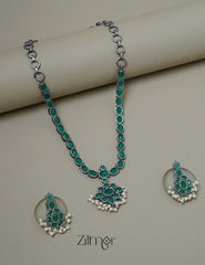 CL1011655- Oxidised Silver Necklace with Earrings set 2-Zilmor