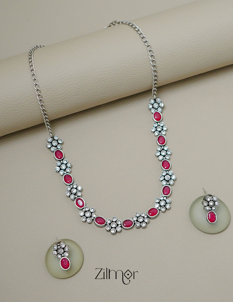 CL1011656 - Oxidised Silver Necklace with Earrings set 1-Zilmor