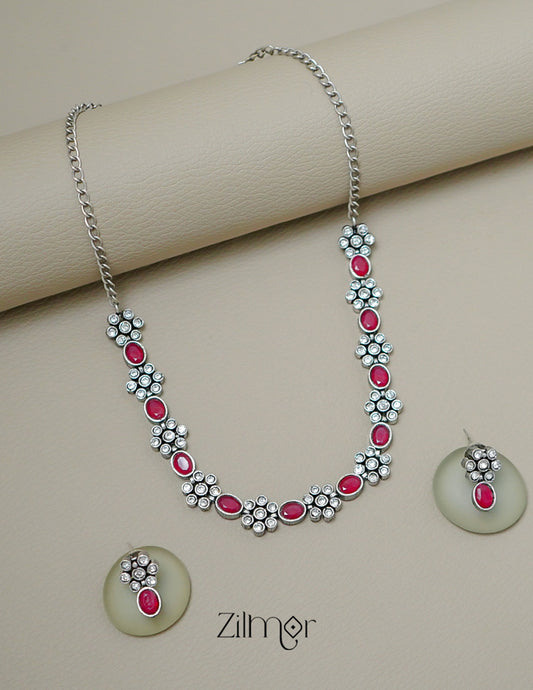 CL1011656 - Oxidised Silver Necklace with Earrings set