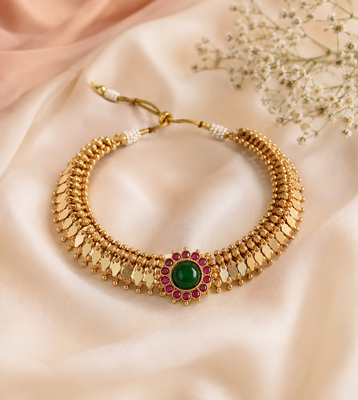 18K Gold Plated Palakka Elakathali Choker Necklace - ZS1012722