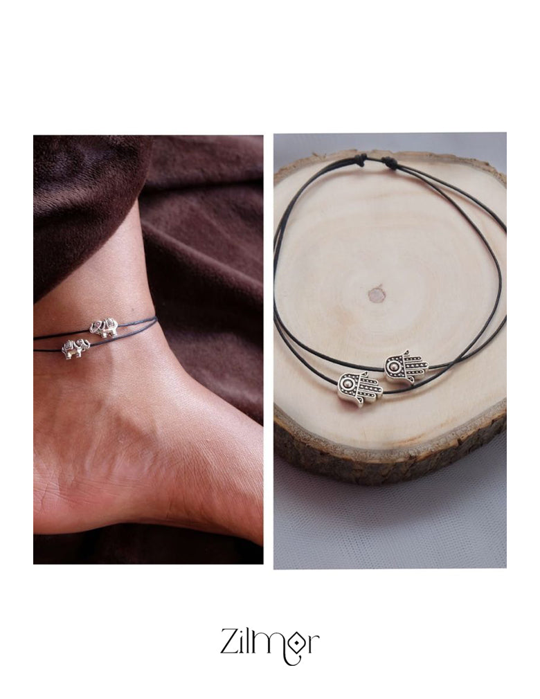 Combo of Hamsa & Elephant Charms anklets 1-Zilmor