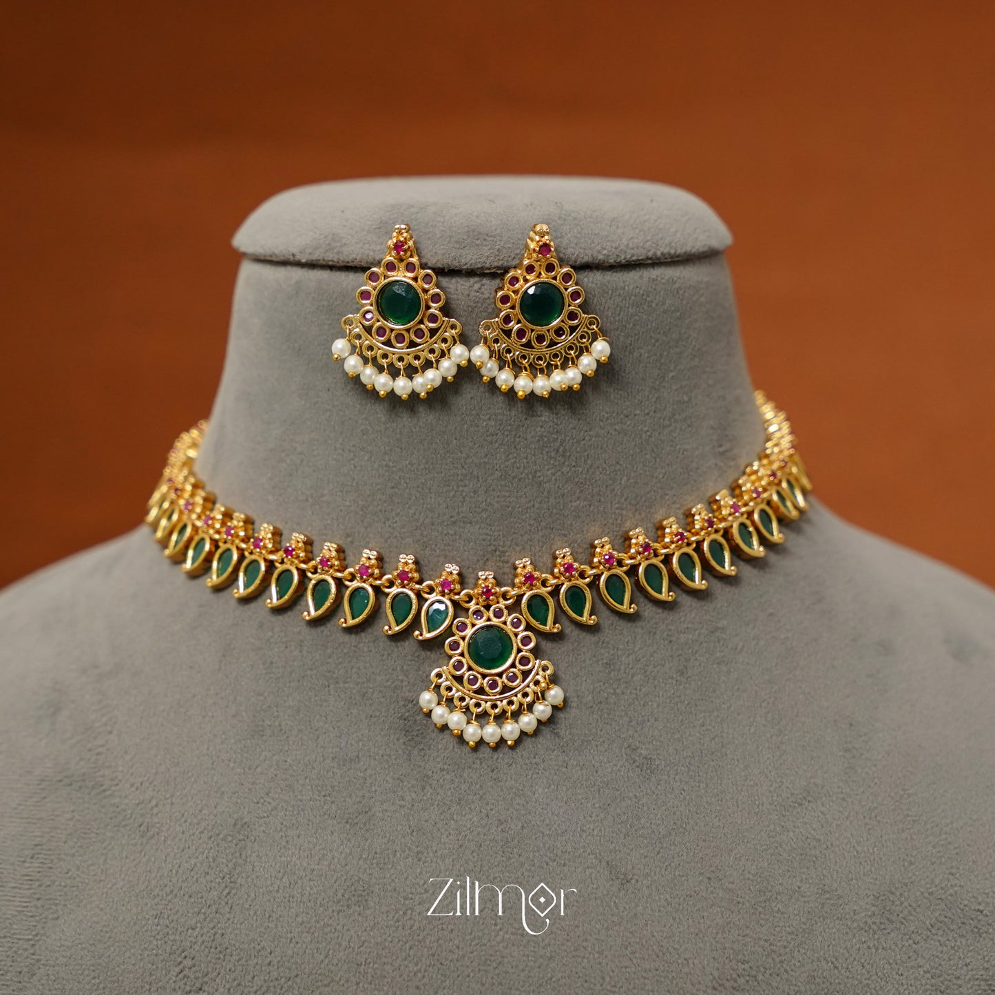 SN101990 - Antique Palakka Necklace Earrings Set