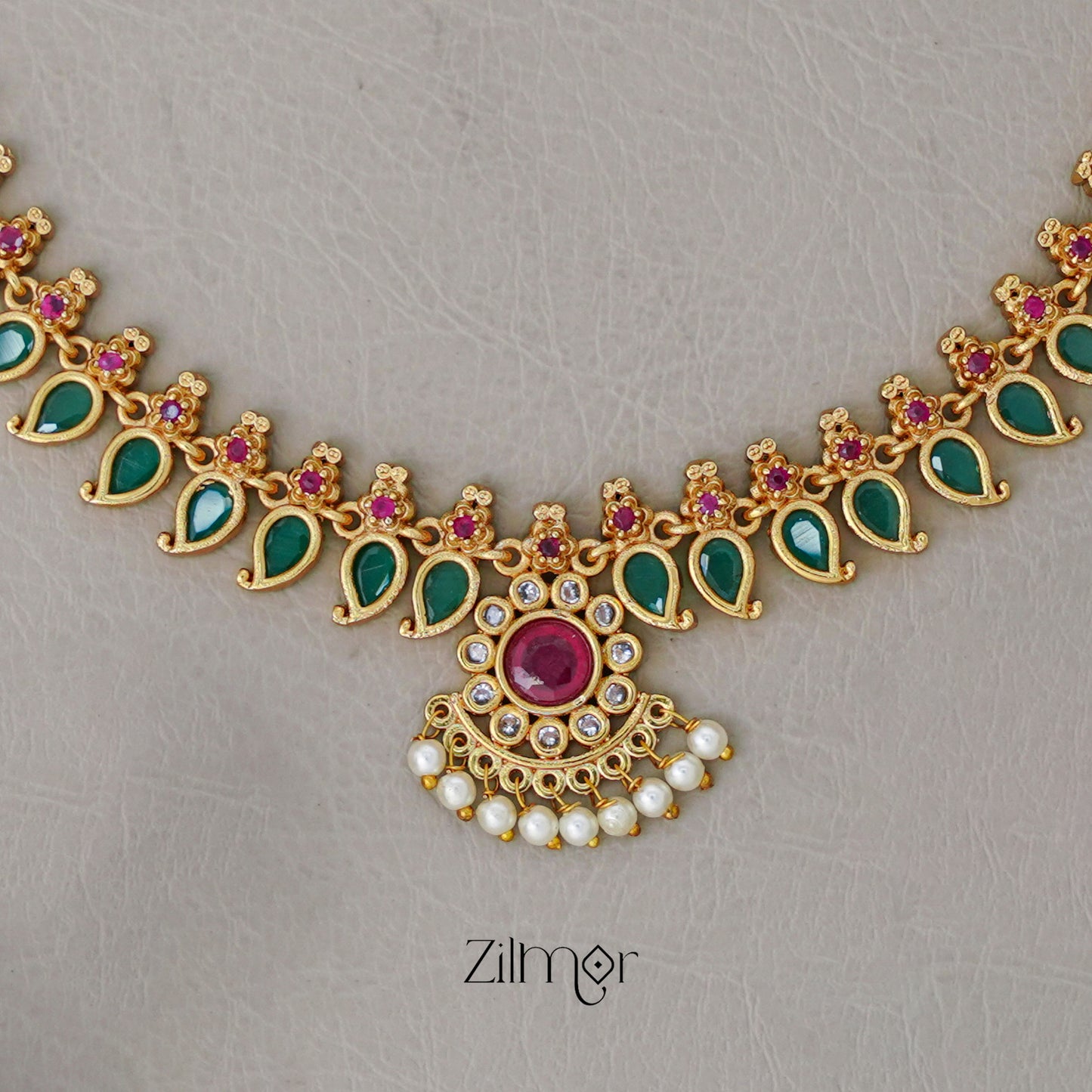 SN101990 - Antique Palakka Necklace Earrings Set