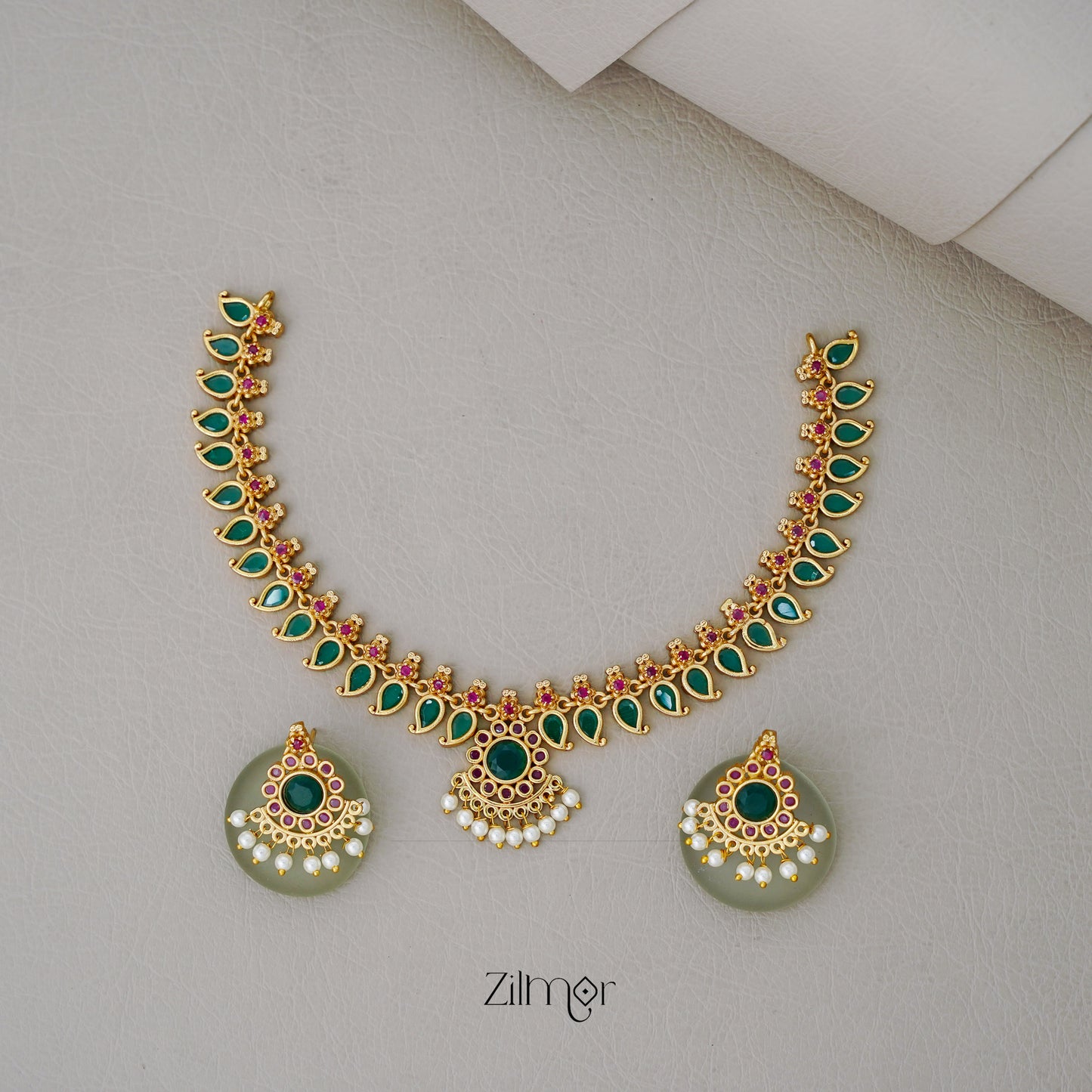 SN101990 - Antique Palakka Necklace Earrings Set