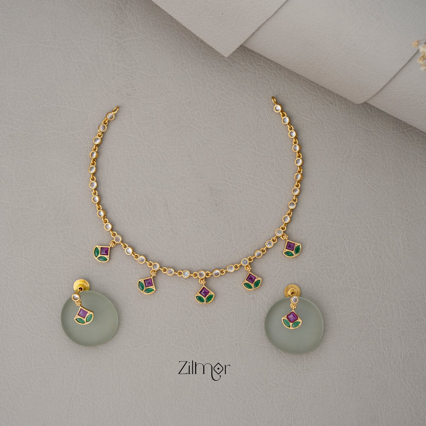 SN101988- AD Stone Necklace Earrings Set