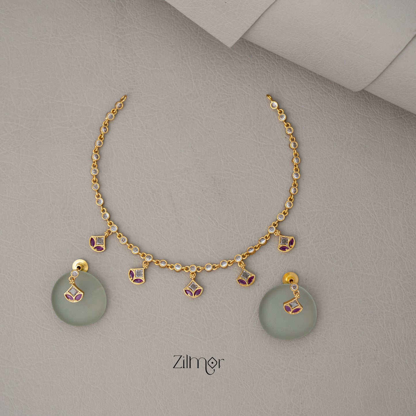 SN101988- AD Stone Necklace Earrings Set