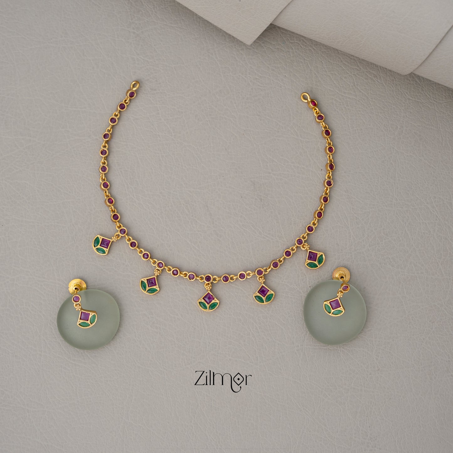 SN101988- AD Stone Necklace Earrings Set