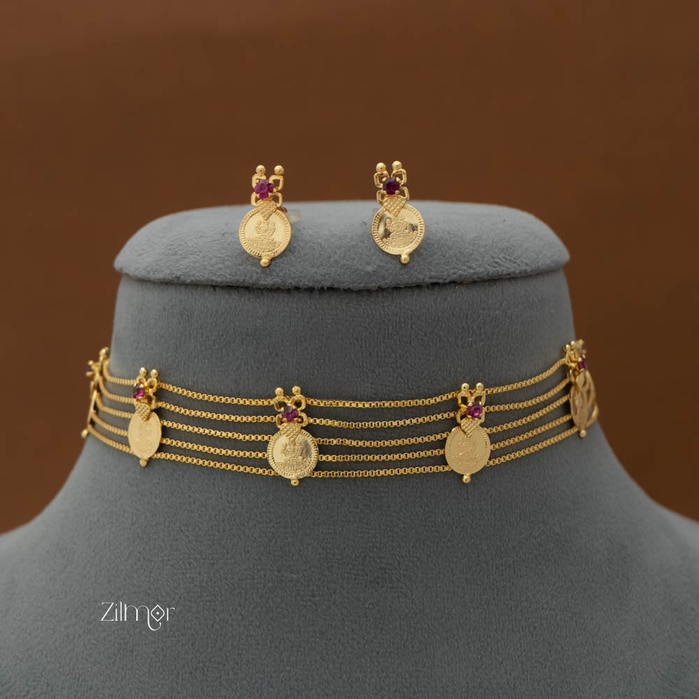 AG101758 - Gold tone Kashu Lakshmi choker with matching Earring