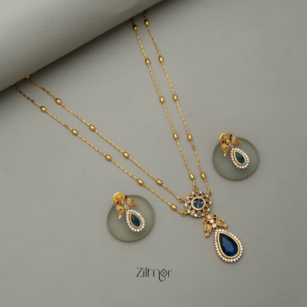 SN101509 - Premium Antique AD Stone Layer Necklace with Earrings