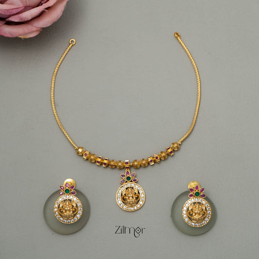 SN101793- AD Stone Pendant Antique Necklace Earrings Set