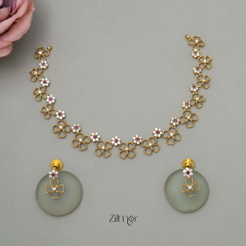 SN101783 - AD Stone Choker Necklace Earrings Set