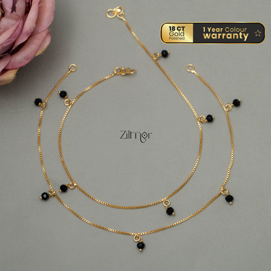 TR101788 - Gold Toned Black beaded pair Anklet