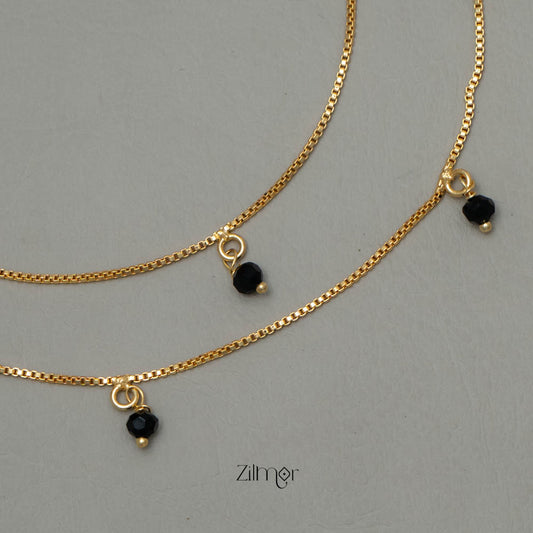 TR101788 - Gold Toned Black beaded pair Anklet