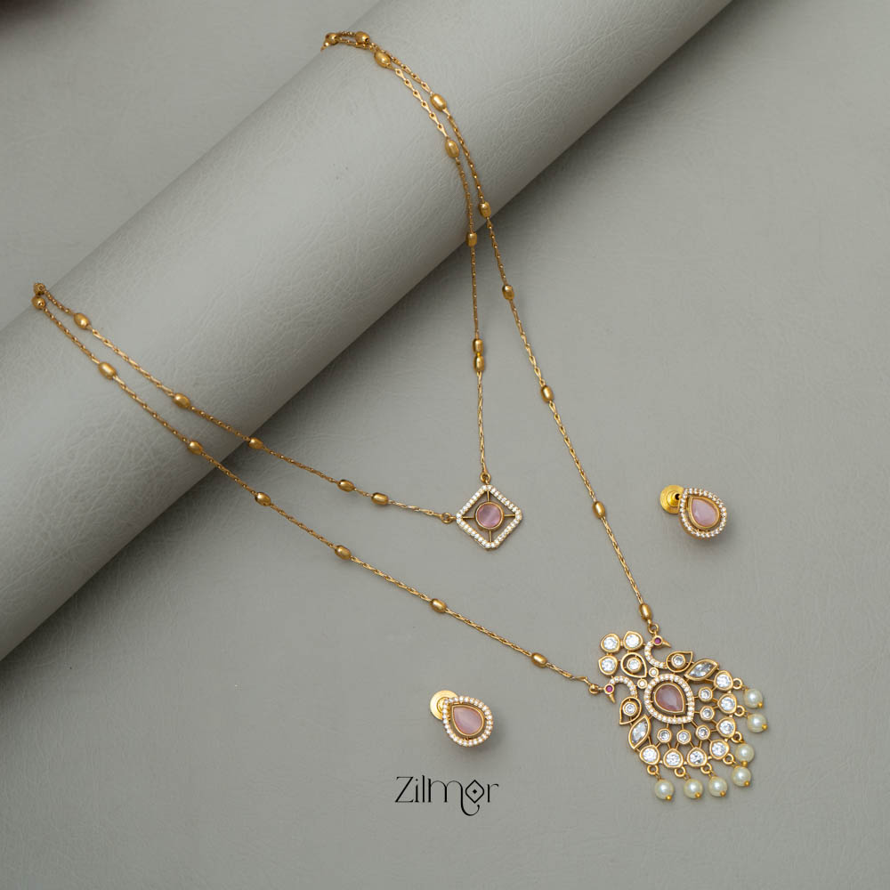 SN101785 - Premium Antique AD Stone Layer Necklace with Earrings