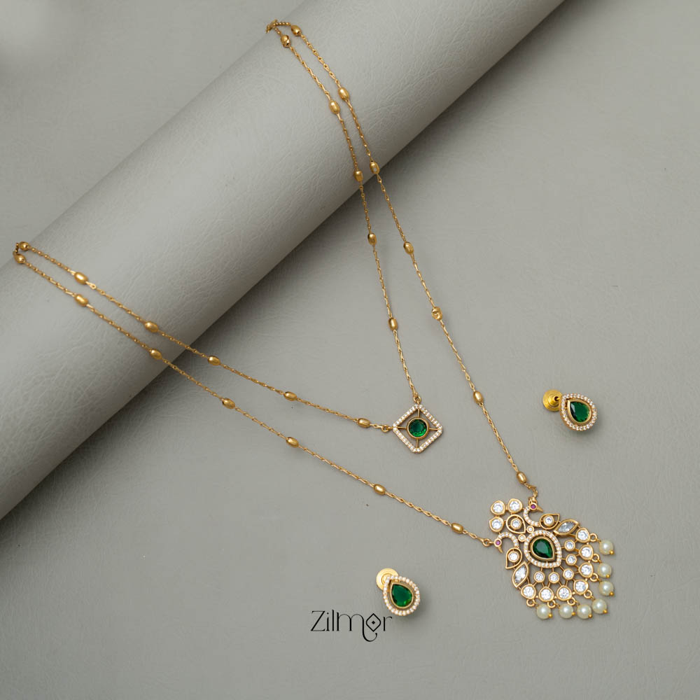 SN101785 - Premium Antique AD Stone Layer Necklace with Earrings