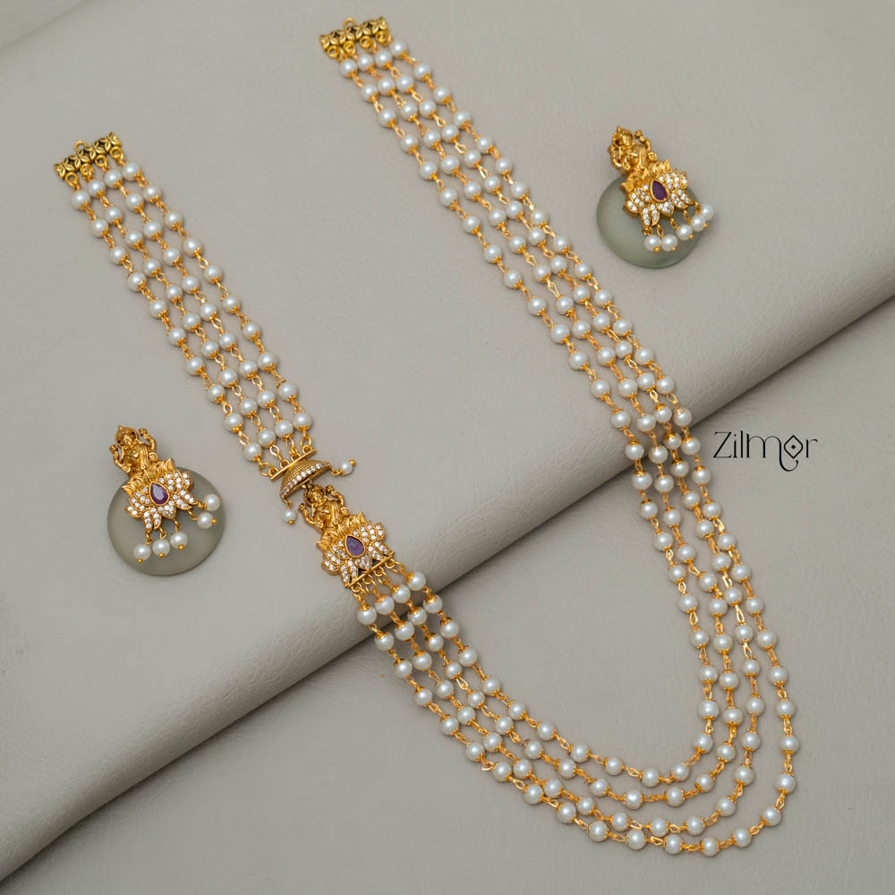 SN101792 - Pearl Antique Long Necklace Earrings Set