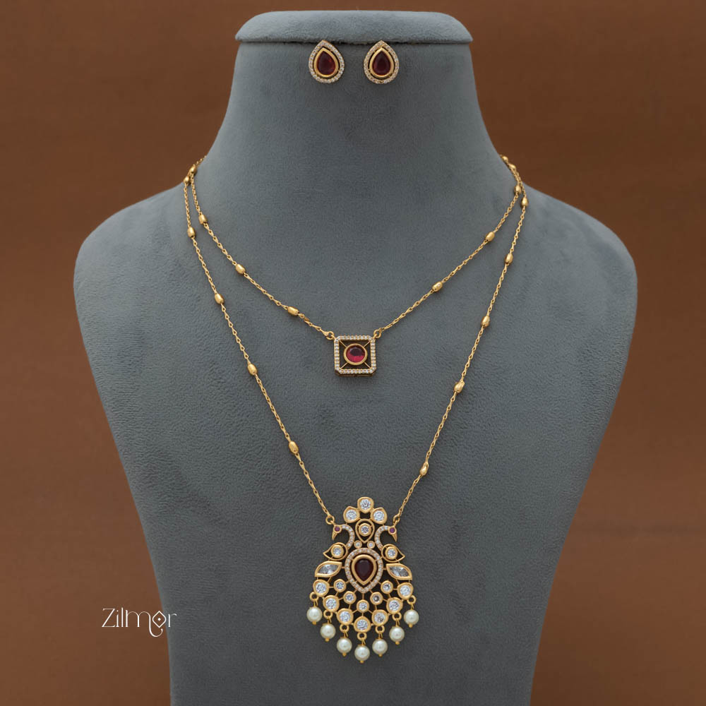 SN101785 - Premium Antique AD Stone Layer Necklace with Earrings