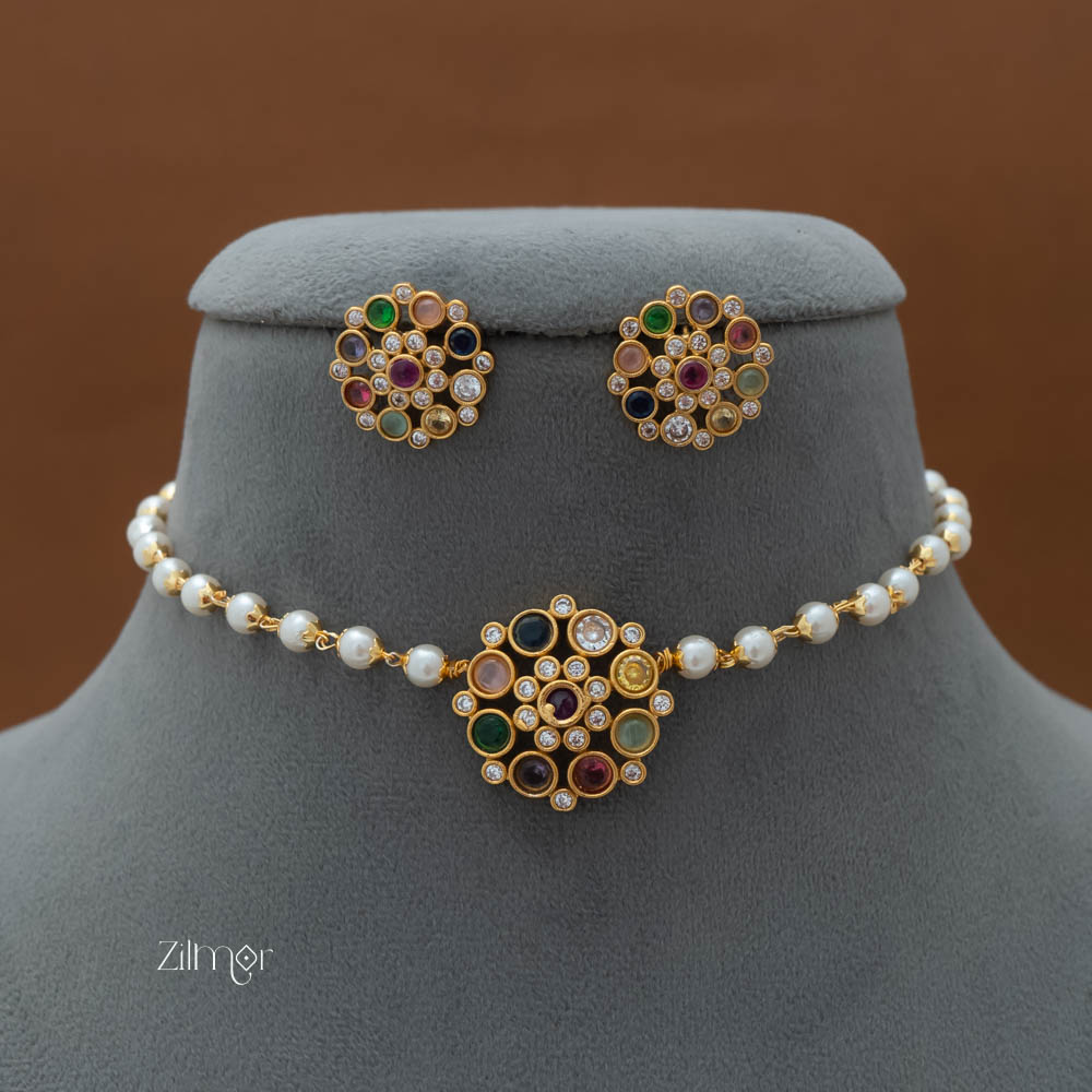 SN101794 - Pearl Antique Necklace Earrings Set