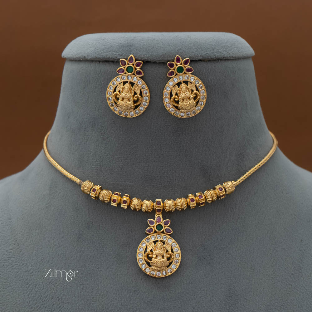 SN101793- AD Stone Pendant Antique Necklace Earrings Set