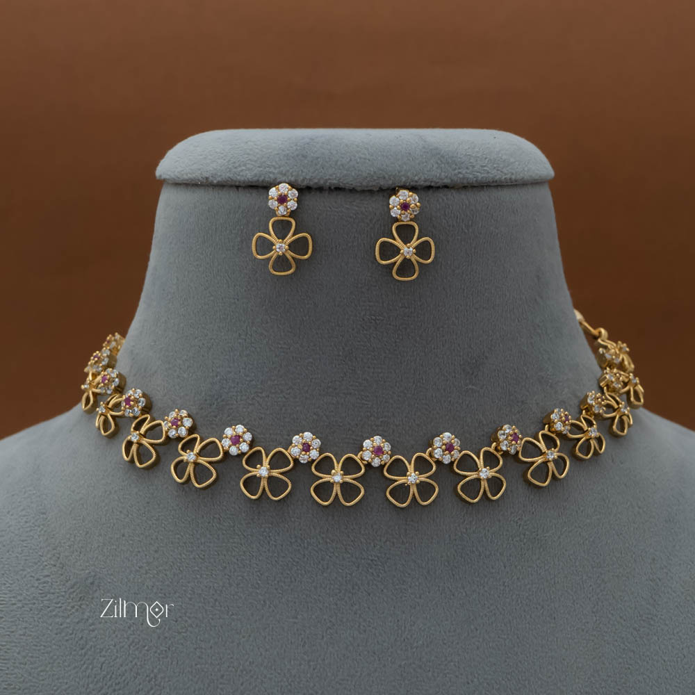 SN101783 - AD Stone Choker Necklace Earrings Set