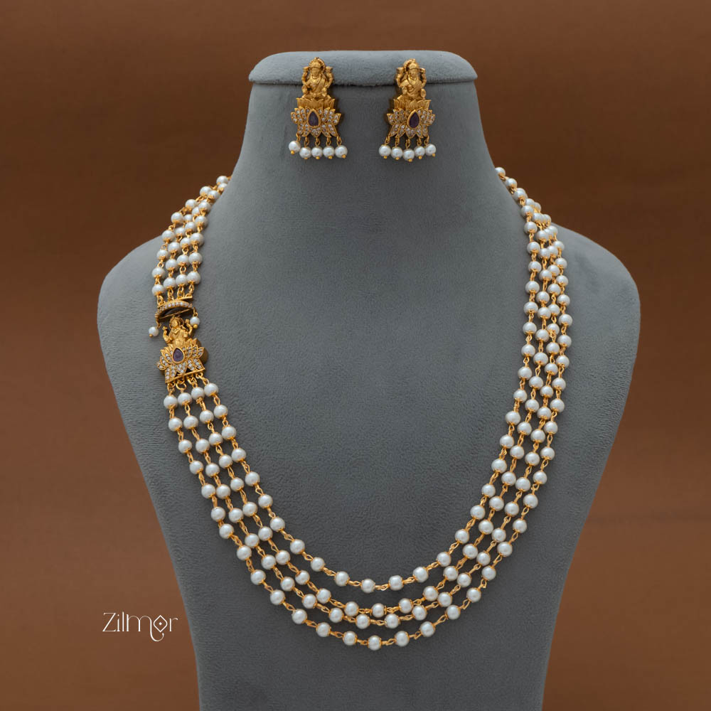 SN101792 - Pearl Antique Long Necklace Earrings Set