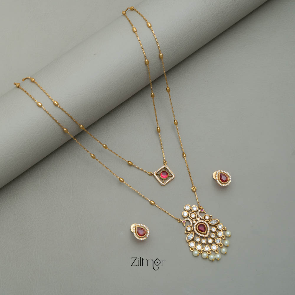 SN101785 - Premium Antique AD Stone Layer Necklace with Earrings