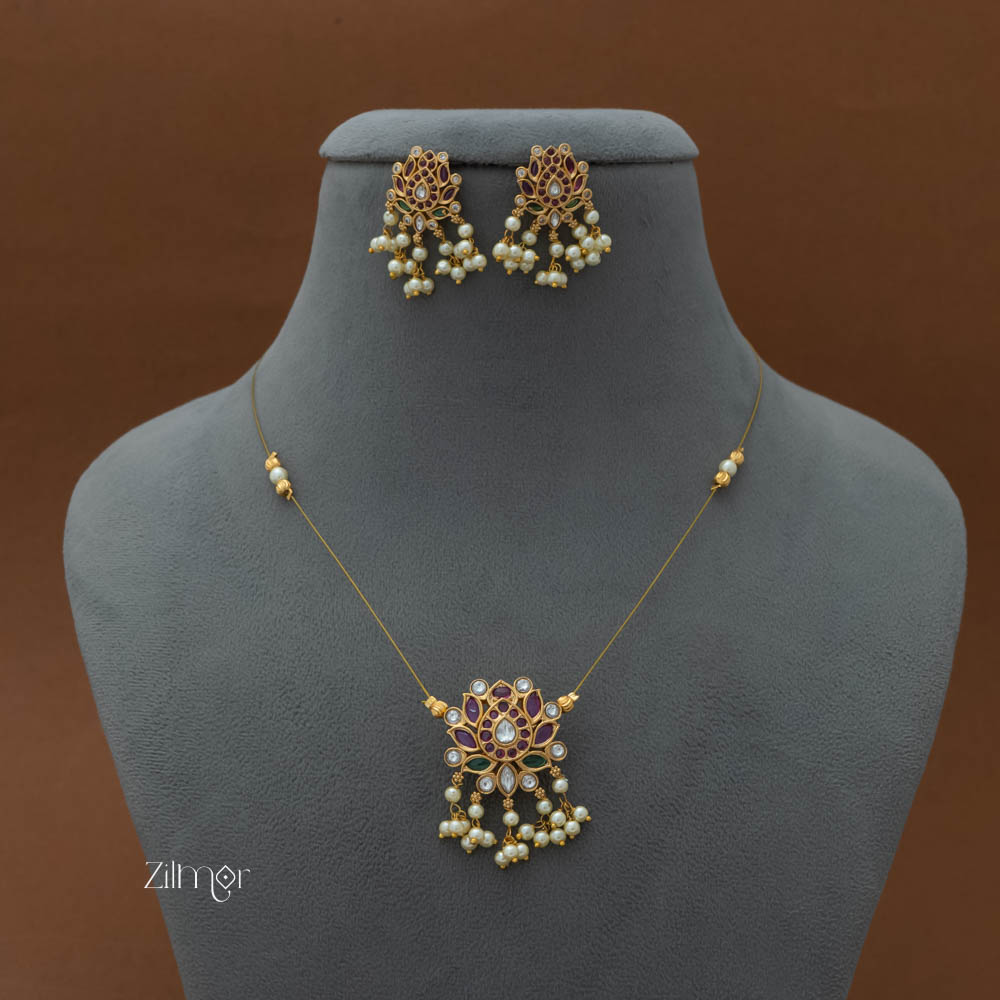 SN101898 -   Antique Kemp Lotus Neckpiece Earrings Set