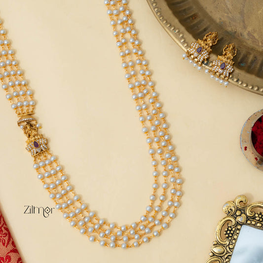 SN101792 - Pearl Antique Long Necklace Earrings Set