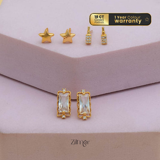 PE101846  - Gold tone AD Stone Combo stud Earrings