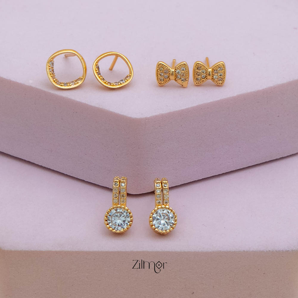 Pe101847  - Gold tone AD Stone Combo stud Earrings