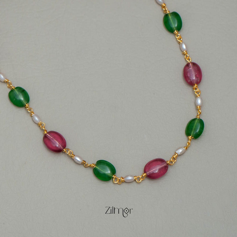 TR101928 - Semi Precious Stone  Pearl Long Necklace