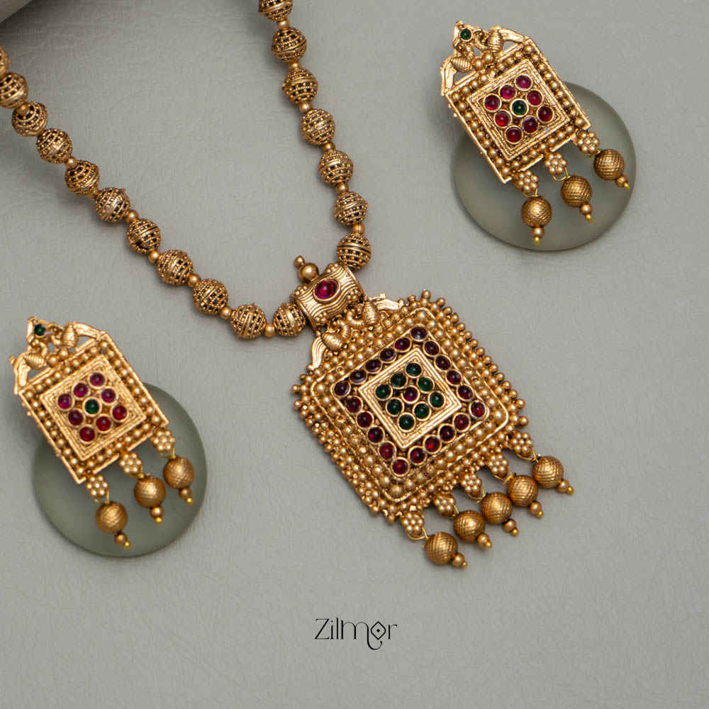 BH101922- Long Antique Necklace Earrings Set