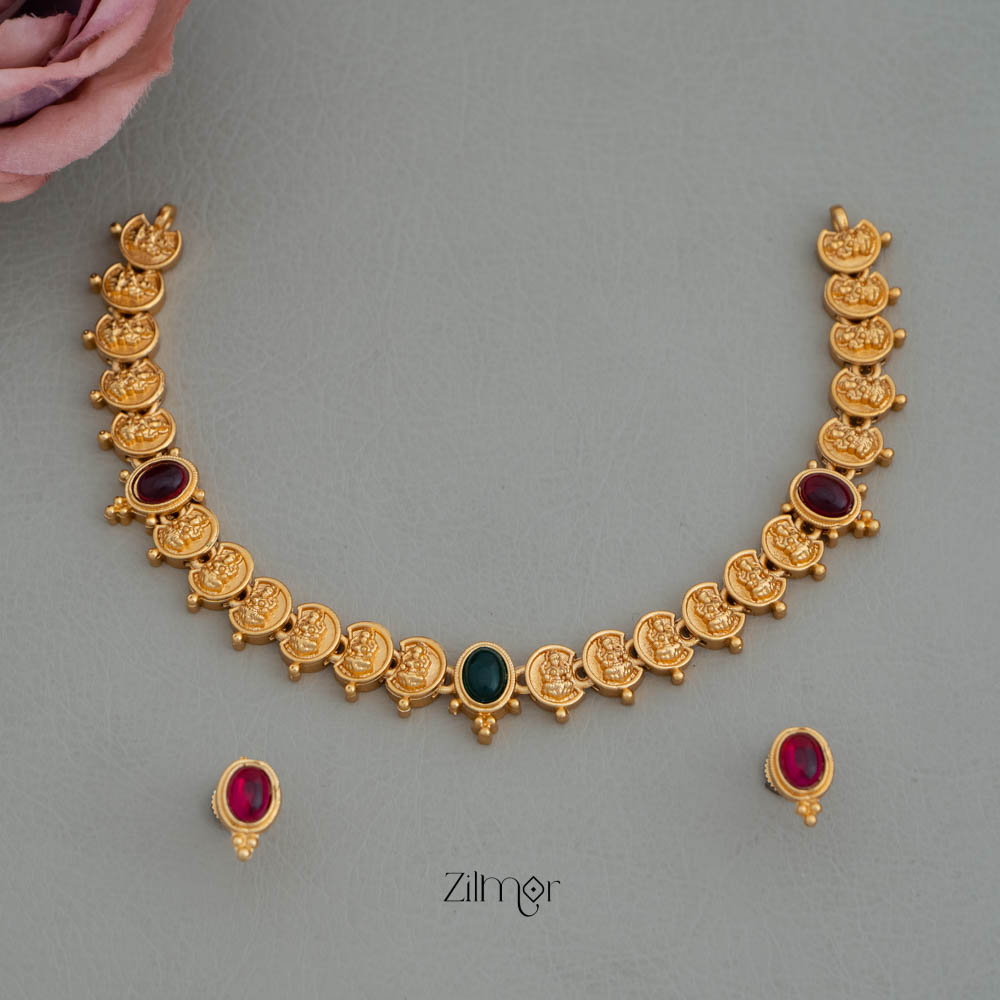 BH101936-  Antique Lakshmi Necklace Earrings Set