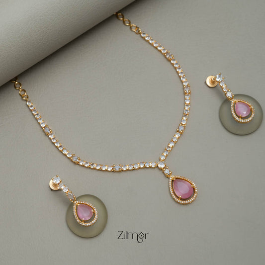 SG101826 - Gold Tone AD Stone Necklace Earrings Set