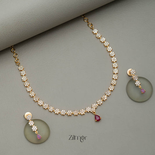 SG101823 - Gold Tone AD Stone Necklace Earrings Set