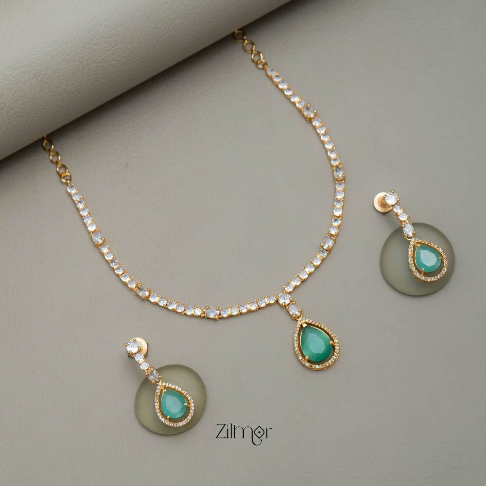 SG101826 - Gold Tone AD Stone Necklace Earrings Set