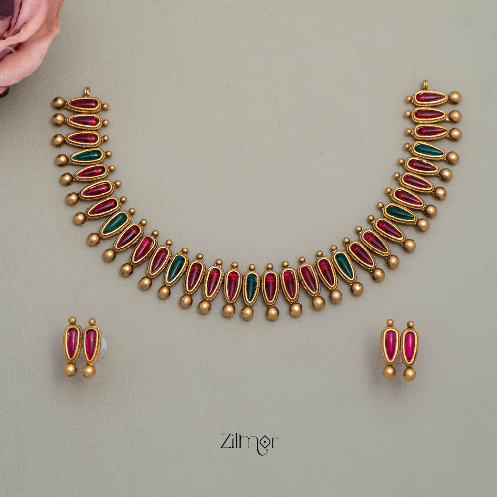 BH101939-  Antique Kemp Choker Necklace Earrings Set