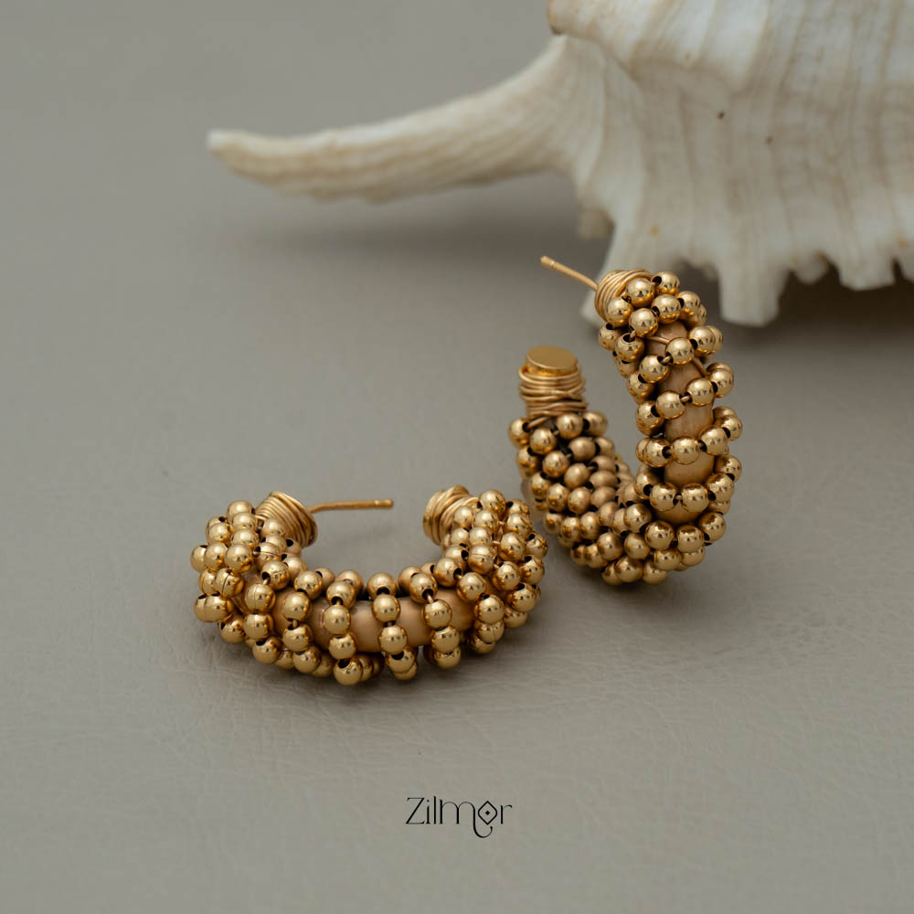 PE101828 -Gold tone Ghunguroo Hoop Earrings