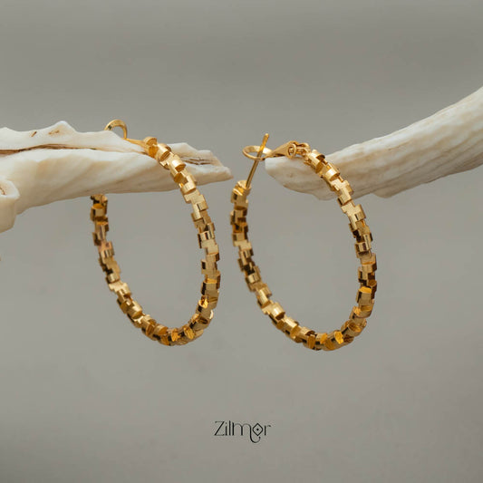 PE101832 -Gold tone Geometrical Hoop Earrings