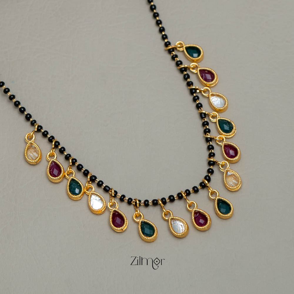 BH101954- Multi Color Stone Pendant Black Beads Mangalsutra