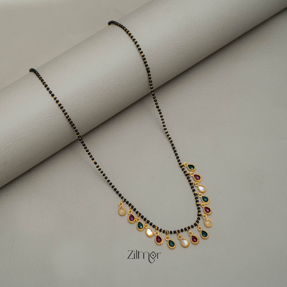 BH101954- Multi Color Stone Pendant Black Beads Mangalsutra