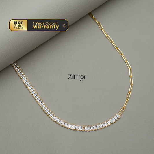 KY101923 - Half chain half cz diamond necklace