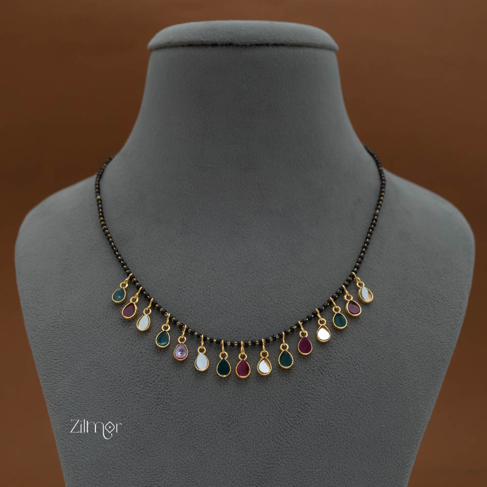 BH101954- Multi Color Stone Pendant Black Beads Mangalsutra