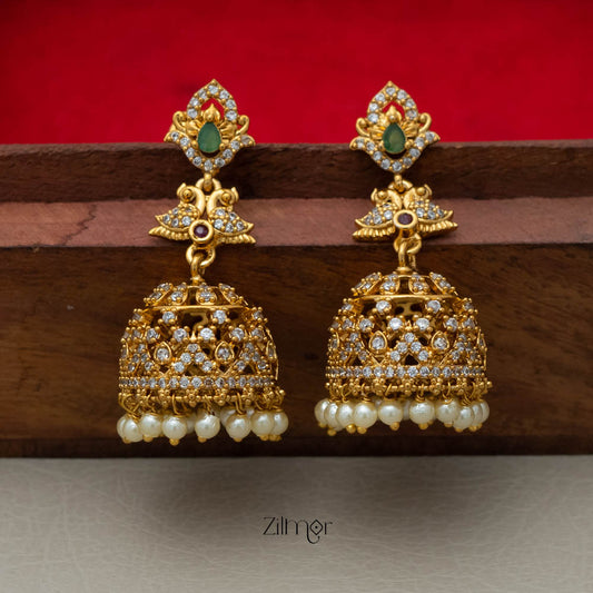 BH101951 -Ad Stone Pearl Hanging Jumkha Earrings