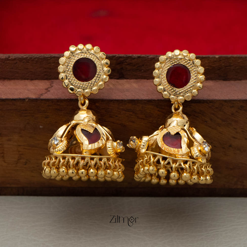 PP101722 -Gold tone Mango Palakka Jumkha Earrings