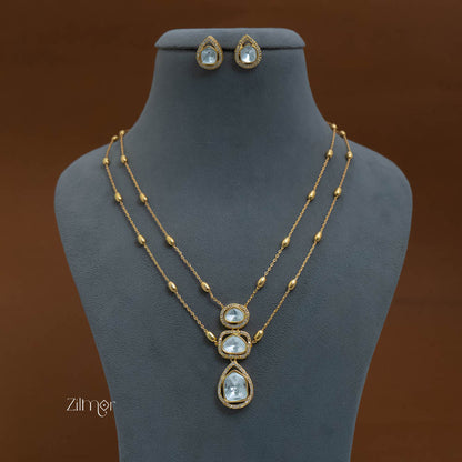 KH101958 - Moissanite Polki Stone Double Layer Necklace with Earrings 4-Zilmor
