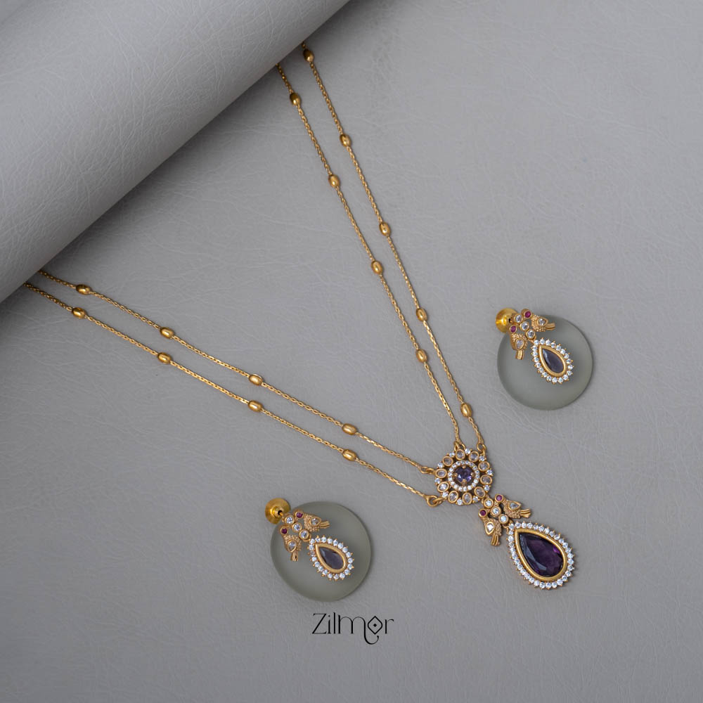 SN101509 - Premium Antique AD Stone Layer Necklace with Earrings